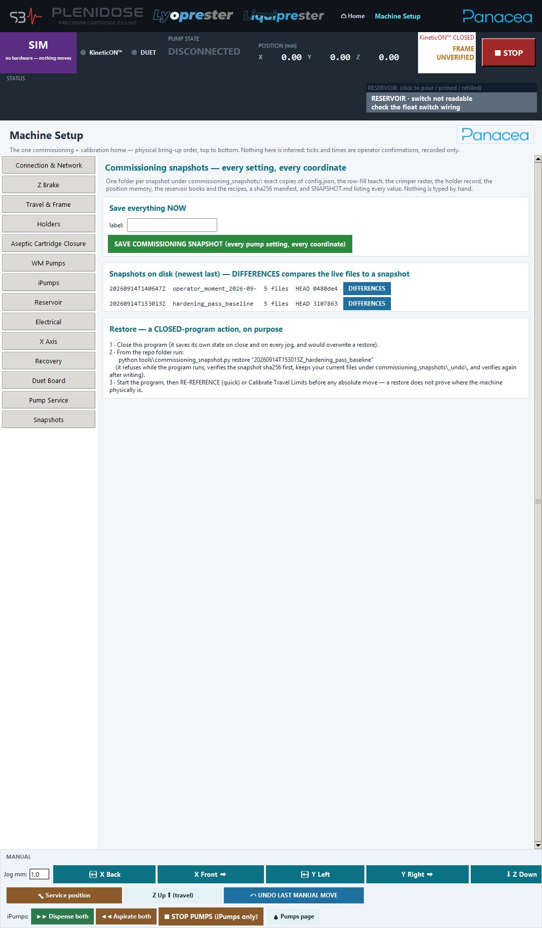 Commissioning snapshots: every setting, every coordinate, hashed PleniDose GUI by Bogdan Dicoias — Commissioning snapshots: every setting, every coordinate, hashed