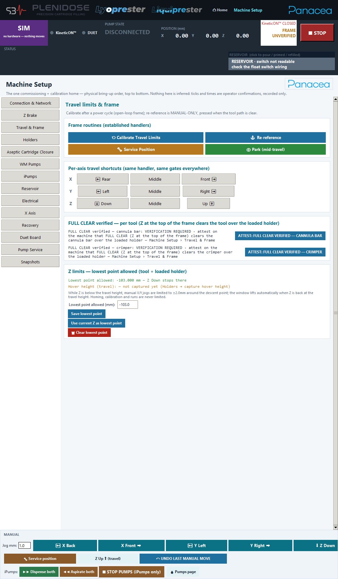 Travel limits and frame: trust is re-earned after a power cycle PleniDose GUI by Bogdan Dicoias — Travel limits and frame: trust is re-earned after a power cycle